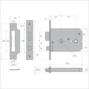 #09 6" (149mm) Deep Horizontal Mortice Bathroom Lock for Door Knobs