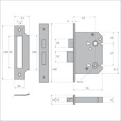 #02 3" (76mm) Mortice Bathroom Lock for Lever Door Handles