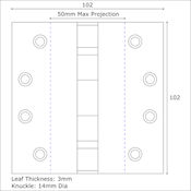 #03 4" (102mm) Stainless Steel Ball Race Bearing Projection Hinge