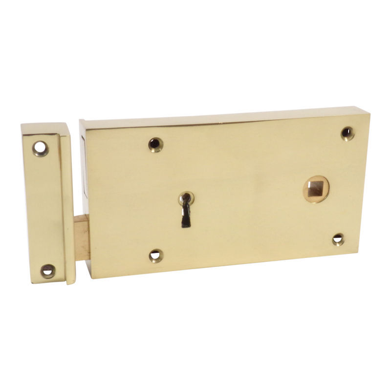 5" (125mm) Satin Brass Surface Mounted Rim Lock for Door Knobs & Ring Handles, B104