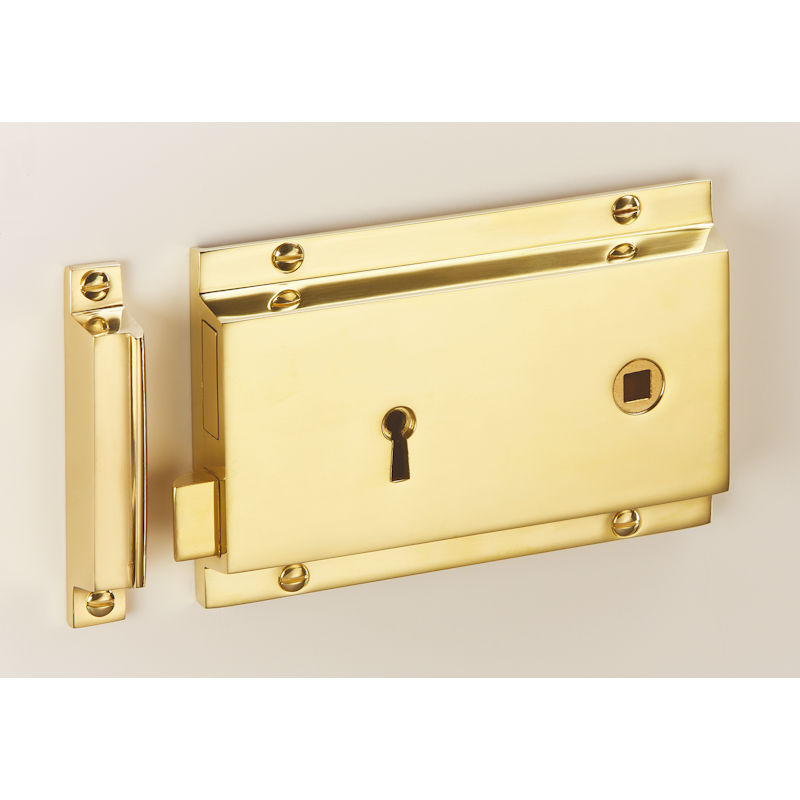 5" (125mm) Satin Brass Surface Mounted Rim Lock for Door Knobs & Ring Handles, B102