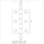 #05 Simonswerk 1410 3" (76mm) Solid Brass Finial Butt Hinge DPBW