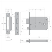 #04 6" (149mm) Union 2077 Deep Horizontal 3 Lever Mortice Lock for Door Knobs