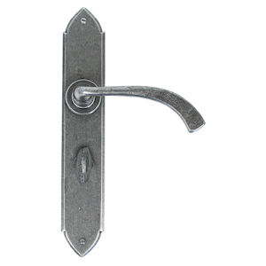#20 - Gothic Curved Lever Door Handle on Bathroom Privacy Lock Backplate