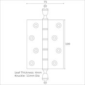 #12 Simonswerk 1450 4" (100mm) Solid Brass Finial Butt Hinge DPBW