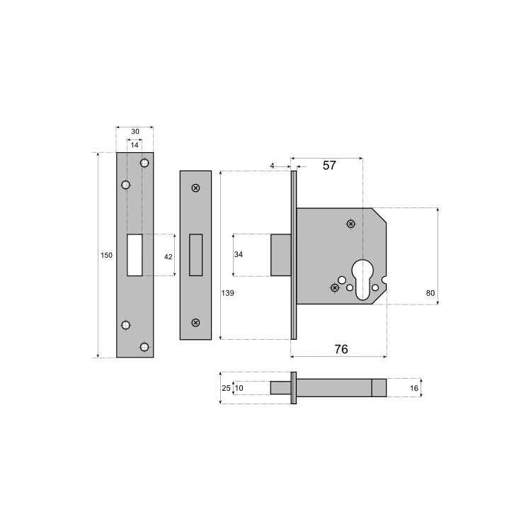 3" (76mm) Euro Profile Cylinder Mortice Deadlock Case